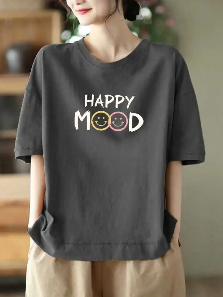 Loose Fit Pure Cotton Short Sleeve Women's T-shirt Korean Style Summer New plus Size Clothing Meat Concealing Casual Top
Loose Fit Pure Cotton Short Sleeve Women's T-shirt Korean Style Summer New plus Size Clothing Meat Concealing Casual Top