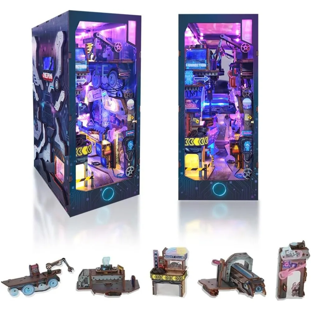 Cyberpunk Themed DIY Dollhouse Bookshelf Insert, 3D Wooden Puzzle with LED Lights, Miniature Book Nook K
Cyberpunk Themed DIY Dollhouse Bookshelf Insert, 3D Wooden Puzzle with LED Lights, Miniature Book Nook K