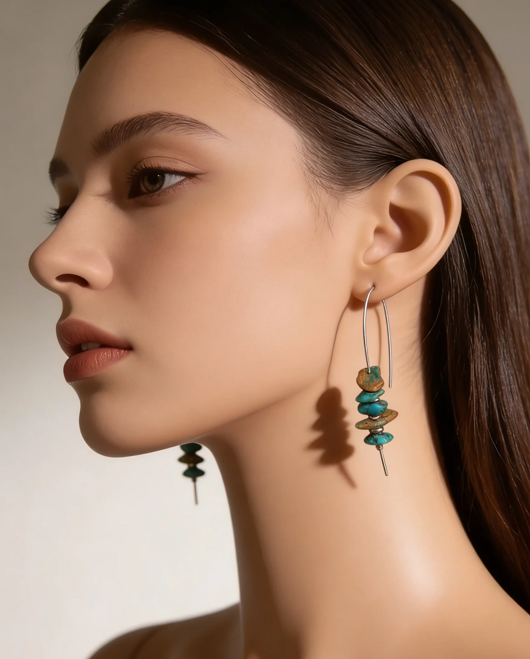 Asymmetric 925 Silver Turquoise Hoop Earrings, Natural Raw Hubei Turquoise Chip Beads, Handcrafted Thai Silver Design
Asymmetric 925 Silver Turquoise Hoop Earrings, Natural Raw Hubei Turquoise Chip Beads, Handcrafted Thai Silver Design