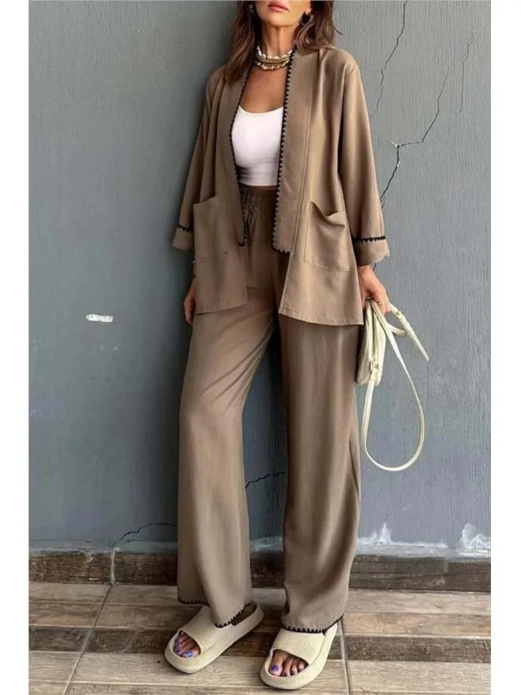 Spring Autumn Fashion New Solid Loose Two-piece Sets Woman's Homewear Pocket Long Sleeve Cardigan Wide Leg Pants Suit For Women
Spring Autumn Fashion New Solid Loose Two-piece Sets Woman's Homewear Pocket Long Sleeve Cardigan Wide Leg Pants Suit For Women