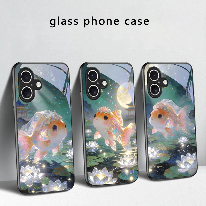 Cute white veil goldfish For iPhone 17 Air 16 E 15 Plus 14 Pro Max 13 12 mini 11 5 6 7 8 Plus XR XSMax SE Black Glass Phone Case
Cute white veil goldfish For iPhone 17 Air 16 E 15 Plus 14 Pro Max 13 12 mini 11 5 6 7 8 Plus XR XSMax SE Black Glass Phone Case