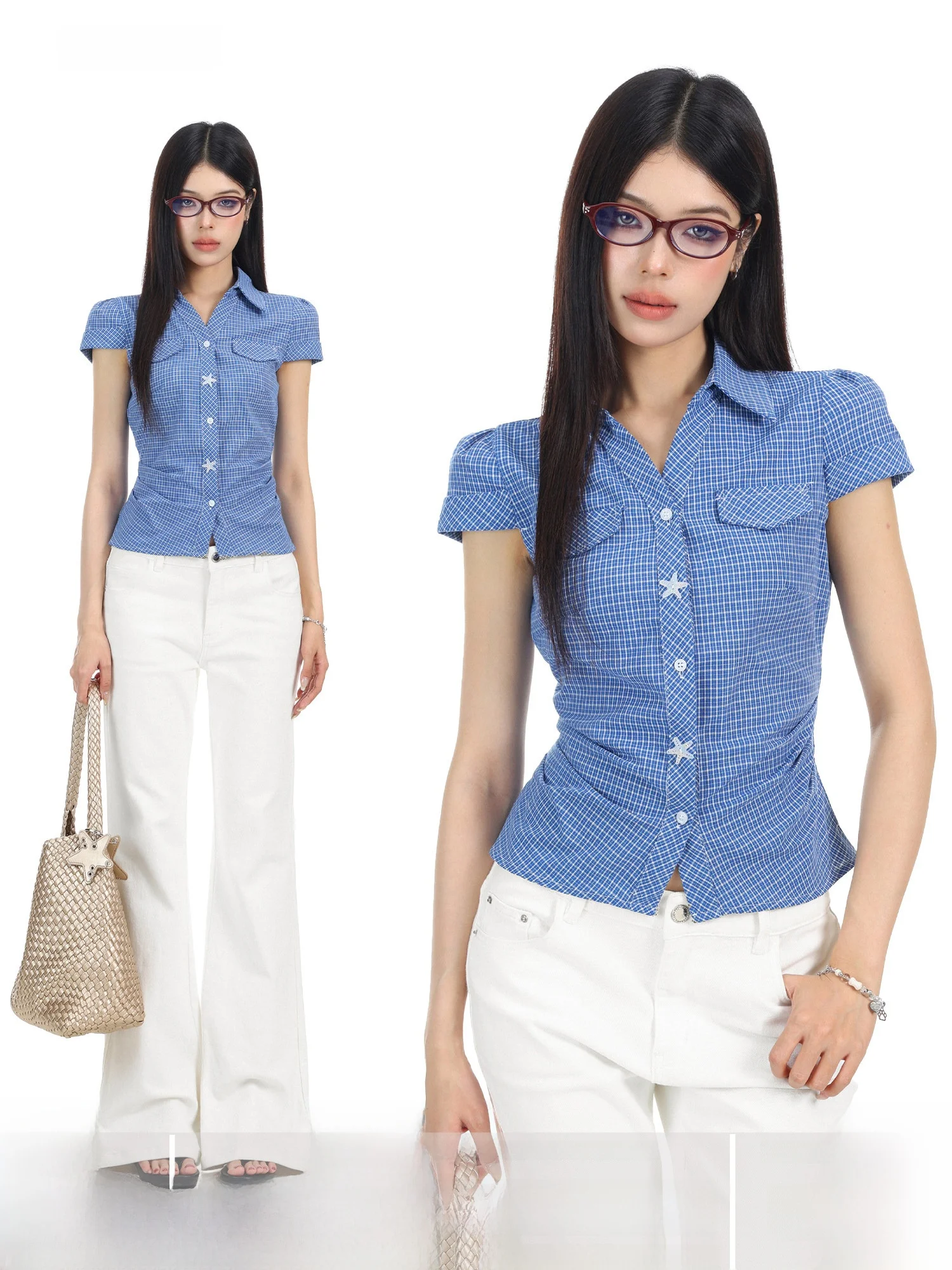 Женская рубашка Slim Fit с коротким рукавом на пуговицах, летняя, с дизайном «Звездный взрыв», повседневная, модная, в корейском стиле, топ
Женская рубашка Slim Fit с коротким рукавом на пуговицах, летняя, с дизайном «Звездный взрыв», повседневная, модная, в корейском стиле, топ