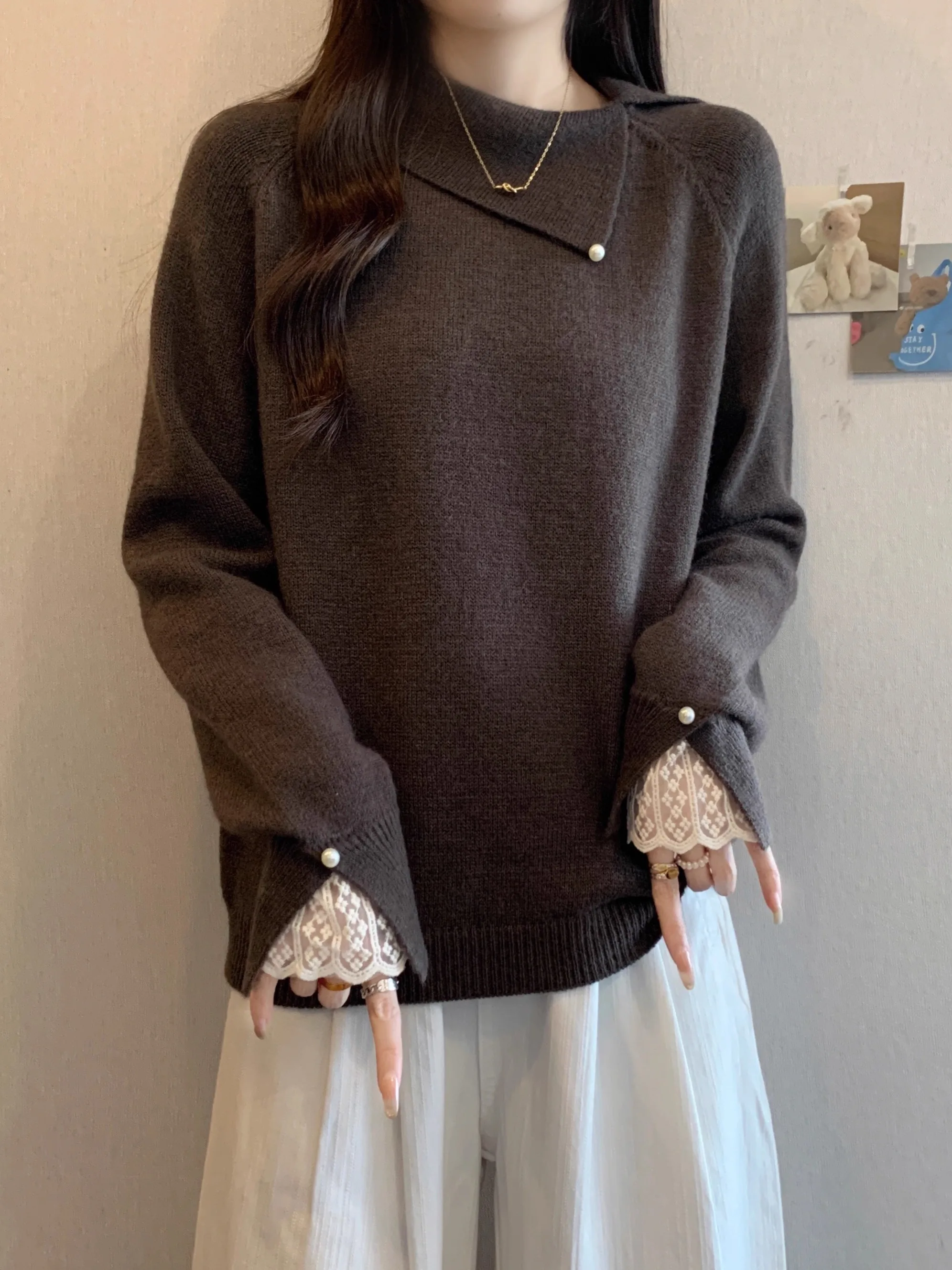 Thiened Long Sve Lace Patchwork Stand Collar Sweater for Women Autumn Winter plus Size Cute Anti-Aging Base irt
Thiened Long Sve Lace Patchwork Stand Collar Sweater for Women Autumn Winter plus Size Cute Anti-Aging Base irt