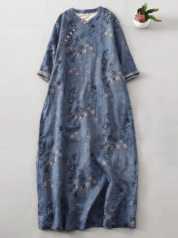 Elegant Chinese Style Printed Maxi Dress Women's plus Size Five-Quarter Sleeveless Dress Holiday Wear round Neck Mid-Length
Elegant Chinese Style Printed Maxi Dress Women's plus Size Five-Quarter Sleeveless Dress Holiday Wear round Neck Mid-Length