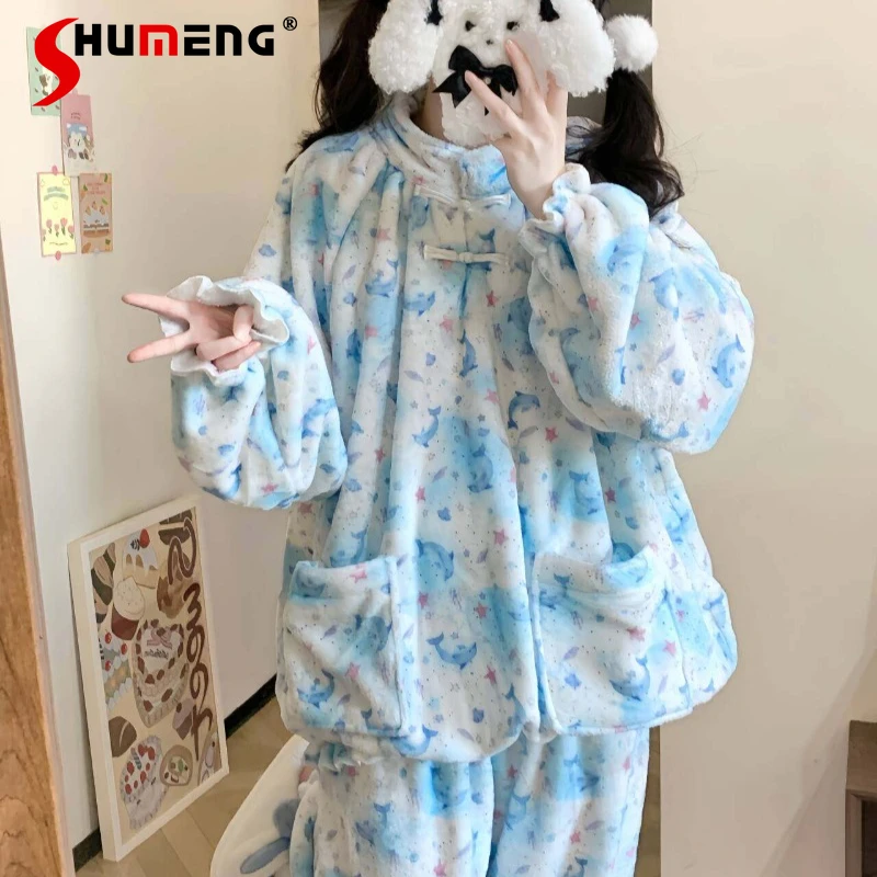 Original Blue New Chinese Style Winter Pajamas Female Cute Loose Thickened Fleece Homewear Set Women's Loose Sleep Suits
Original Blue New Chinese Style Winter Pajamas Female Cute Loose Thickened Fleece Homewear Set Women's Loose Sleep Suits