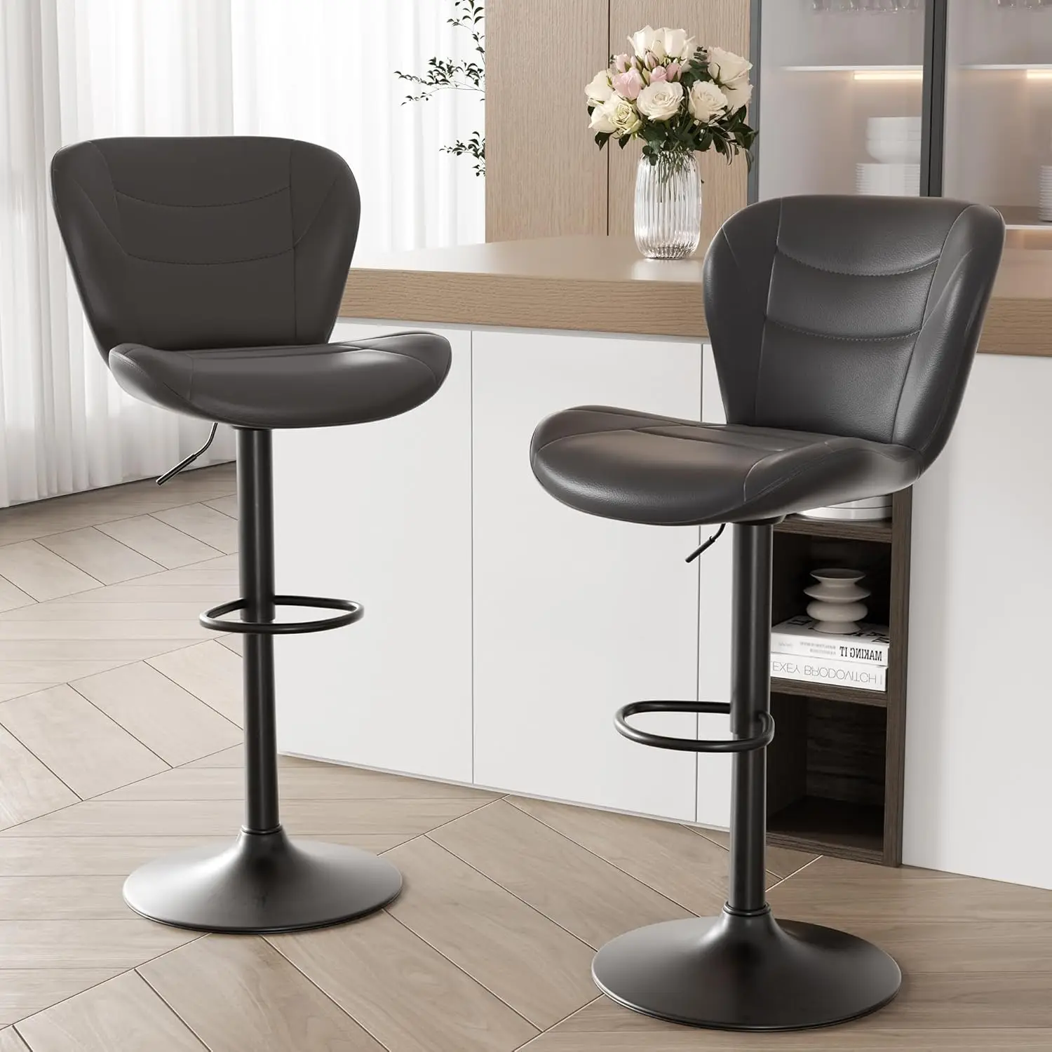 Bar Stools Set Of 2, Adjustable Swivel Barstools With Back, Modern Faux Leather Bar Chairs, Upholstered Counter Height Barstool
Bar Stools Set Of 2, Adjustable Swivel Barstools With Back, Modern Faux Leather Bar Chairs, Upholstered Counter Height Barstool