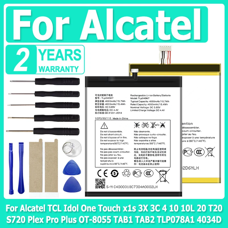 TLp043D7 Battery For Alcatel TCL Idol One Touch x1s 3X 3C 4 10 10L 20 T20 S720 Plex Pro Plus OT-8055 TAB1 TAB2 TLP078A1 4034D
TLp043D7 Battery For Alcatel TCL Idol One Touch x1s 3X 3C 4 10 10L 20 T20 S720 Plex Pro Plus OT-8055 TAB1 TAB2 TLP078A1 4034D