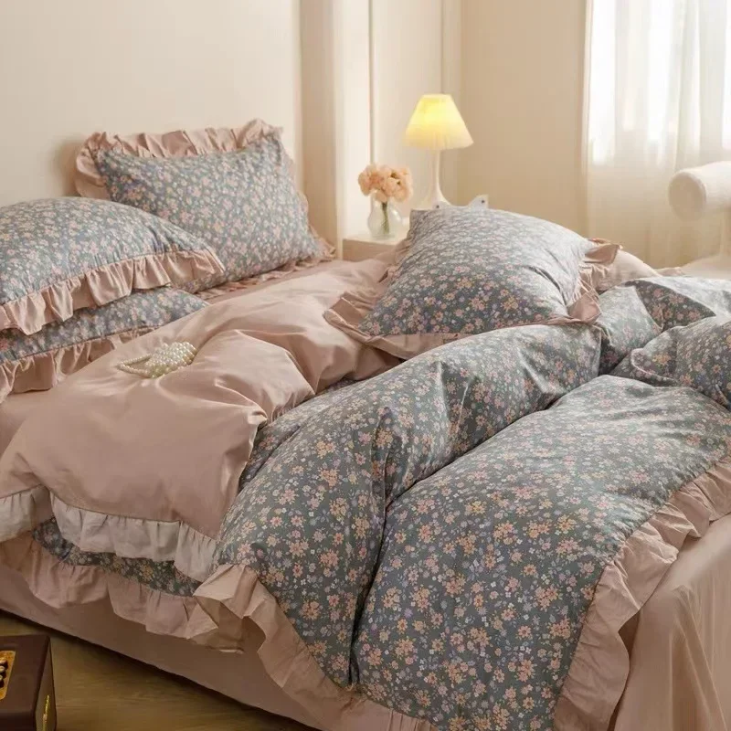 French lace floral cotton bed group four-piece set, bedding kit pure cotton American princess style three-piece set
French lace floral cotton bed group four-piece set, bedding kit pure cotton American princess style three-piece set