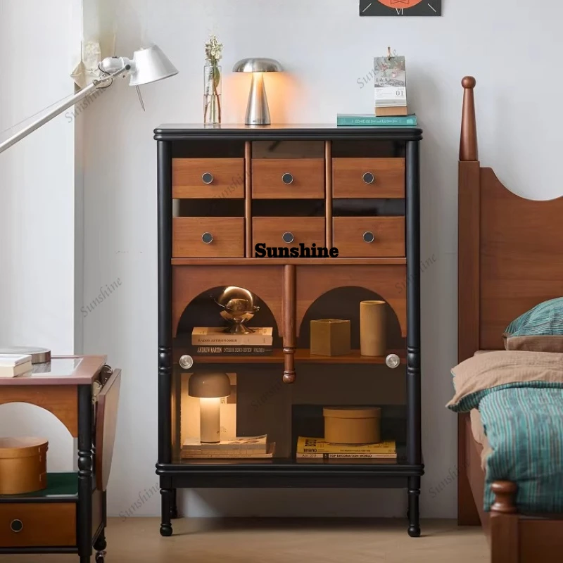 French retro solid wood bucket small apartment living room wall storage low dining side cabinet
French retro solid wood bucket small apartment living room wall storage low dining side cabinet