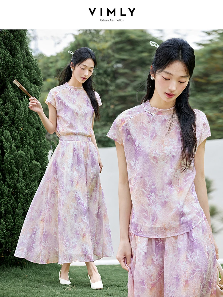 VIMLY Lyocell Pinted Skirt Sets 2 Piece Women Summer Elegant Outfits 2025 Chinese Fashion Frog Button Top Flared Skirt A1703
VIMLY Lyocell Pinted Skirt Sets 2 Piece Women Summer Elegant Outfits 2025 Chinese Fashion Frog Button Top Flared Skirt A1703