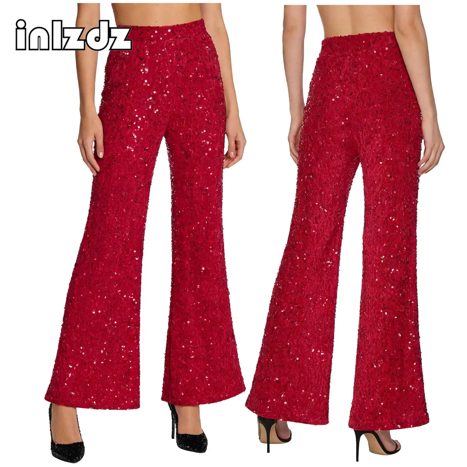 Womens Shiny Wide Leg Jazz Dance Pants Sequined Velvet High Waist Long Pants Flared Trousers for Club Musical Stage Dance Party
Womens Shiny Wide Leg Jazz Dance Pants Sequined Velvet High Waist Long Pants Flared Trousers for Club Musical Stage Dance Party