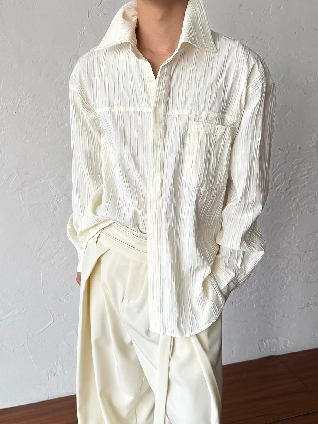 Casual Stripe Texture Long Sleeve Shirt Men Women Style Collarless Polyester Fiber Non Deformable Spring Season
Casual Stripe Texture Long Sleeve Shirt Men Women Style Collarless Polyester Fiber Non Deformable Spring Season