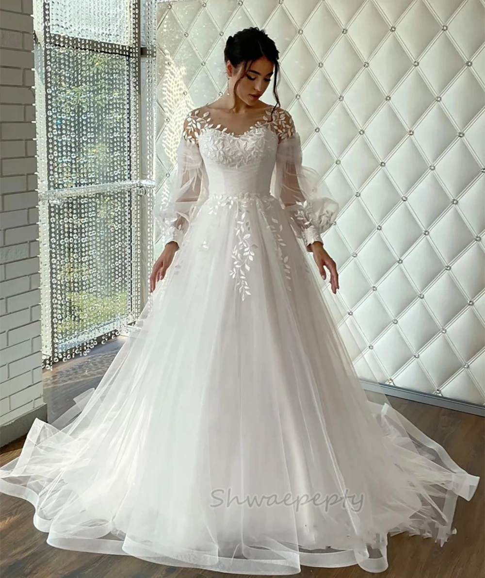 Puff Long Sleeves A-line Wedding Dress Court Train lace-up Corset Pastrol Bridal Gown Lace Appliques Customized Tulle Robe
Puff Long Sleeves A-line Wedding Dress Court Train lace-up Corset Pastrol Bridal Gown Lace Appliques Customized Tulle Robe