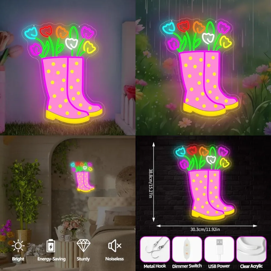 Spring Tulips Rain Boots Neon Sign Dimmable Flower Neon Lights Polka Dot Boot Tulip Light Up Sign Easter Led Wall Art Spring De
Spring Tulips Rain Boots Neon Sign Dimmable Flower Neon Lights Polka Dot Boot Tulip Light Up Sign Easter Led Wall Art Spring De