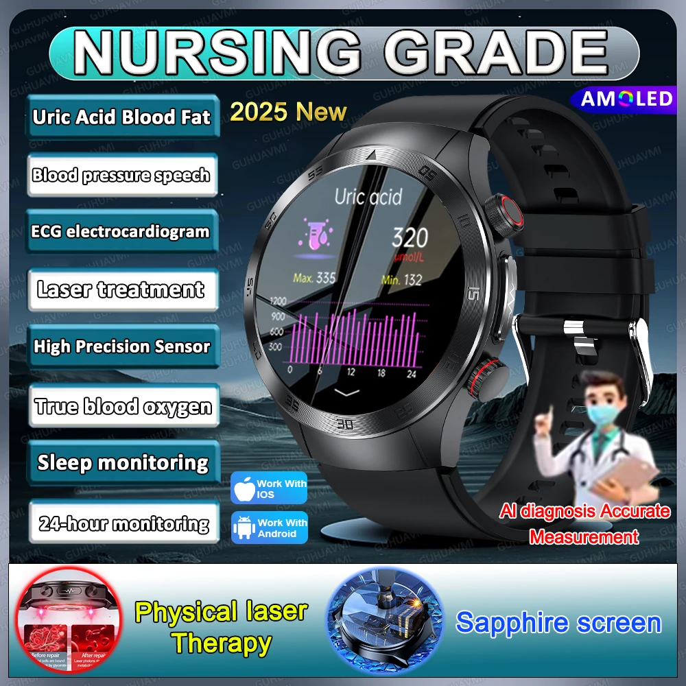 2025 New Precise Laser Therapy Uric Acid Blood Lipid ECG+PPG Health Smart Watch Bluetooth Call HD Sapphire Glass Screen Bracelet
2025 New Precise Laser Therapy Uric Acid Blood Lipid ECG+PPG Health Smart Watch Bluetooth Call HD Sapphire Glass Screen Bracelet