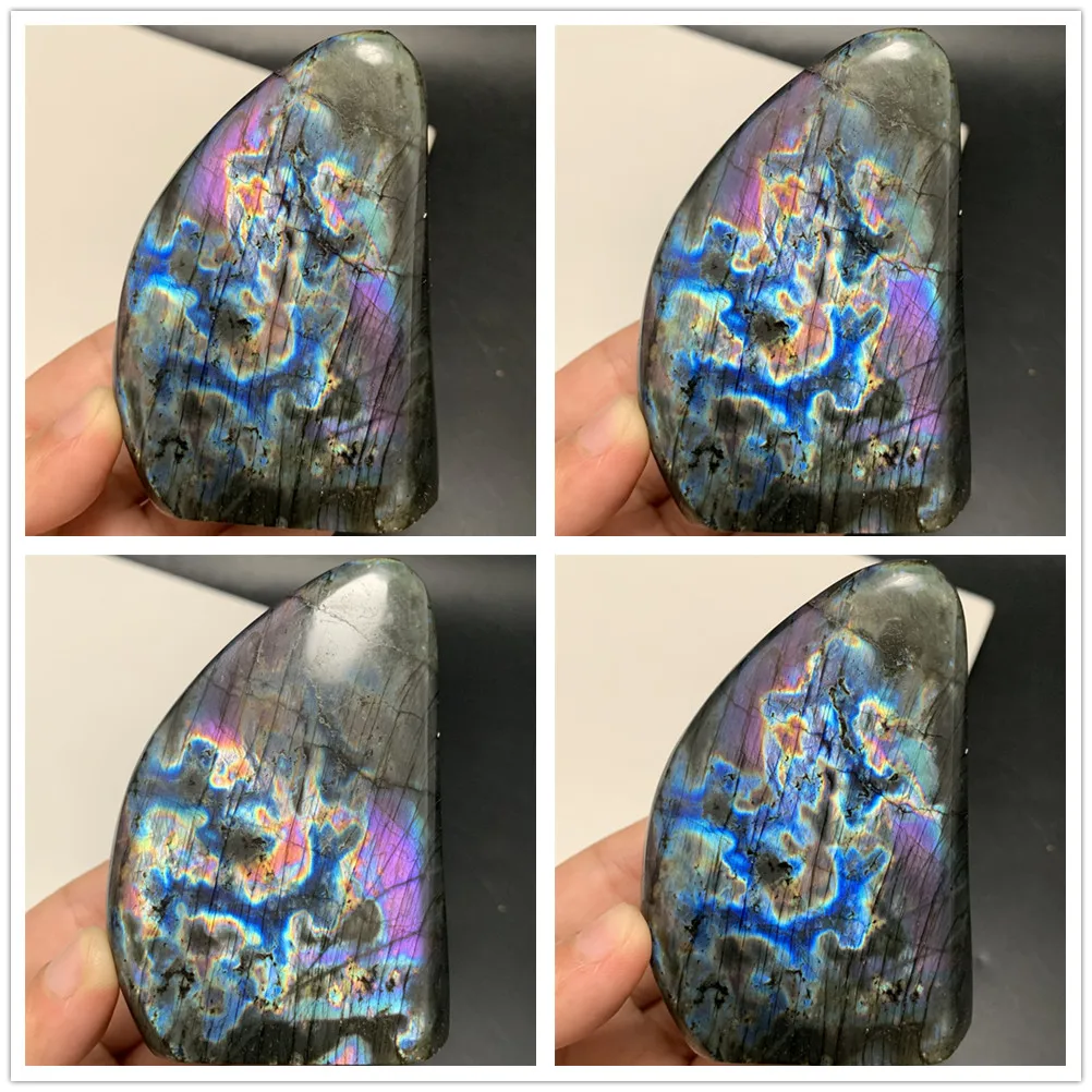 Bright Mottled Natural Strong Purple Light Labradorite Mineral Specimens Standing Blue Orange Light Labrador Ornaments Beads 
Bright Mottled Natural Strong Purple Light Labradorite Mineral Specimens Standing Blue Orange Light Labrador Ornaments Beads