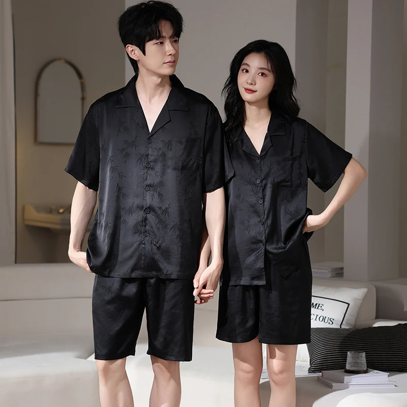 Couple Pajamas Set Summer Silk Pijama Women and Men Turn-down Collar Sleepwear Short Sleeve Pyjamas
Couple Pajamas Set Summer Silk Pijama Women and Men Turn-down Collar Sleepwear Short Sleeve Pyjamas
