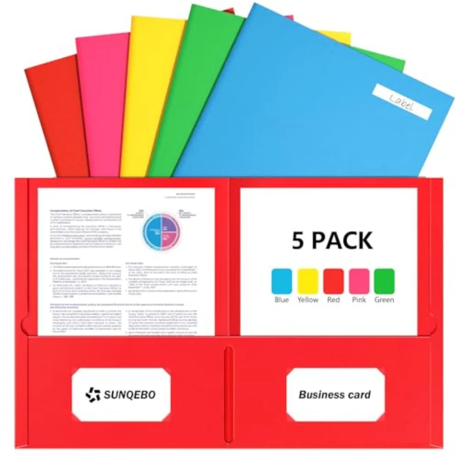 Two Pocket Folders, 5 Pack Paper Folders with Pockets, Thick Textured Paper File Folders, Fit Letter Size Paper, 5 Assorted Col
Two Pocket Folders, 5 Pack Paper Folders with Pockets, Thick Textured Paper File Folders, Fit Letter Size Paper, 5 Assorted Col