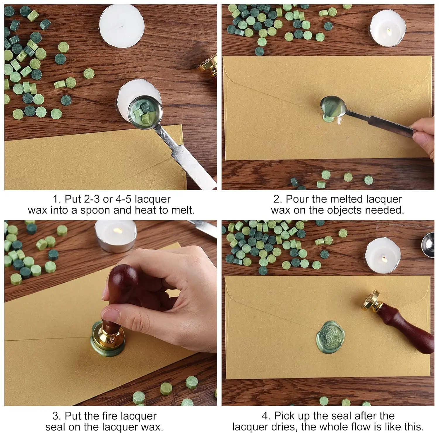 300pcs Green Mix Octagon Sealing Wax Beads with 3 Tealight Candles and 1 Wax Melting Spoon with Retail Box for Wax Stamp Sealing
300pcs Green Mix Octagon Sealing Wax Beads with 3 Tealight Candles and 1 Wax Melting Spoon with Retail Box for Wax Stamp Sealing