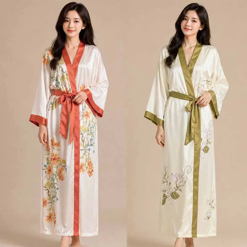 Women's Satin Floral Print Robe Long Kimono Bathrobe Seven Quarter Sleeve Luxury Homewear Sleepwear with Belt for Ladies
Women's Satin Floral Print Robe Long Kimono Bathrobe Seven Quarter Sleeve Luxury Homewear Sleepwear with Belt for Ladies