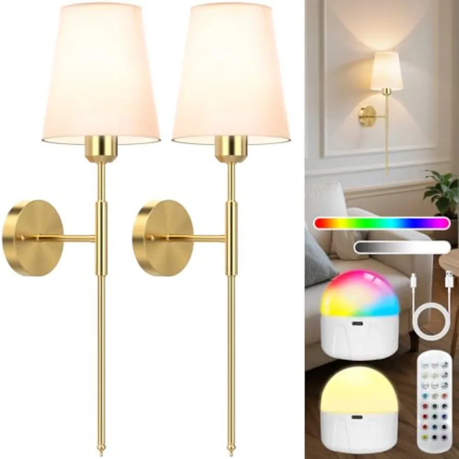 25.6 inch Battery Operated Wall Sconces Set of 2, Wireless Wall Lights with Rechargeable Bulbs and Remote, 15 Colors and Dimmab
25.6 inch Battery Operated Wall Sconces Set of 2, Wireless Wall Lights with Rechargeable Bulbs and Remote, 15 Colors and Dimmab