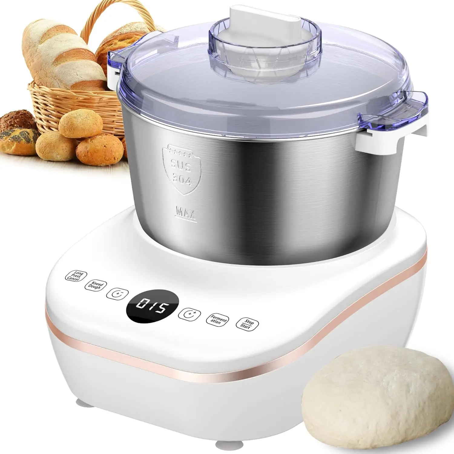 Electric Dough Mixer With Ferment Function, Kitchen Flour Kneading Machine With 304 Stainless Steel, Lage Capacity 7.3Qt (7L),
Electric Dough Mixer With Ferment Function, Kitchen Flour Kneading Machine With 304 Stainless Steel, Lage Capacity 7.3Qt (7L),