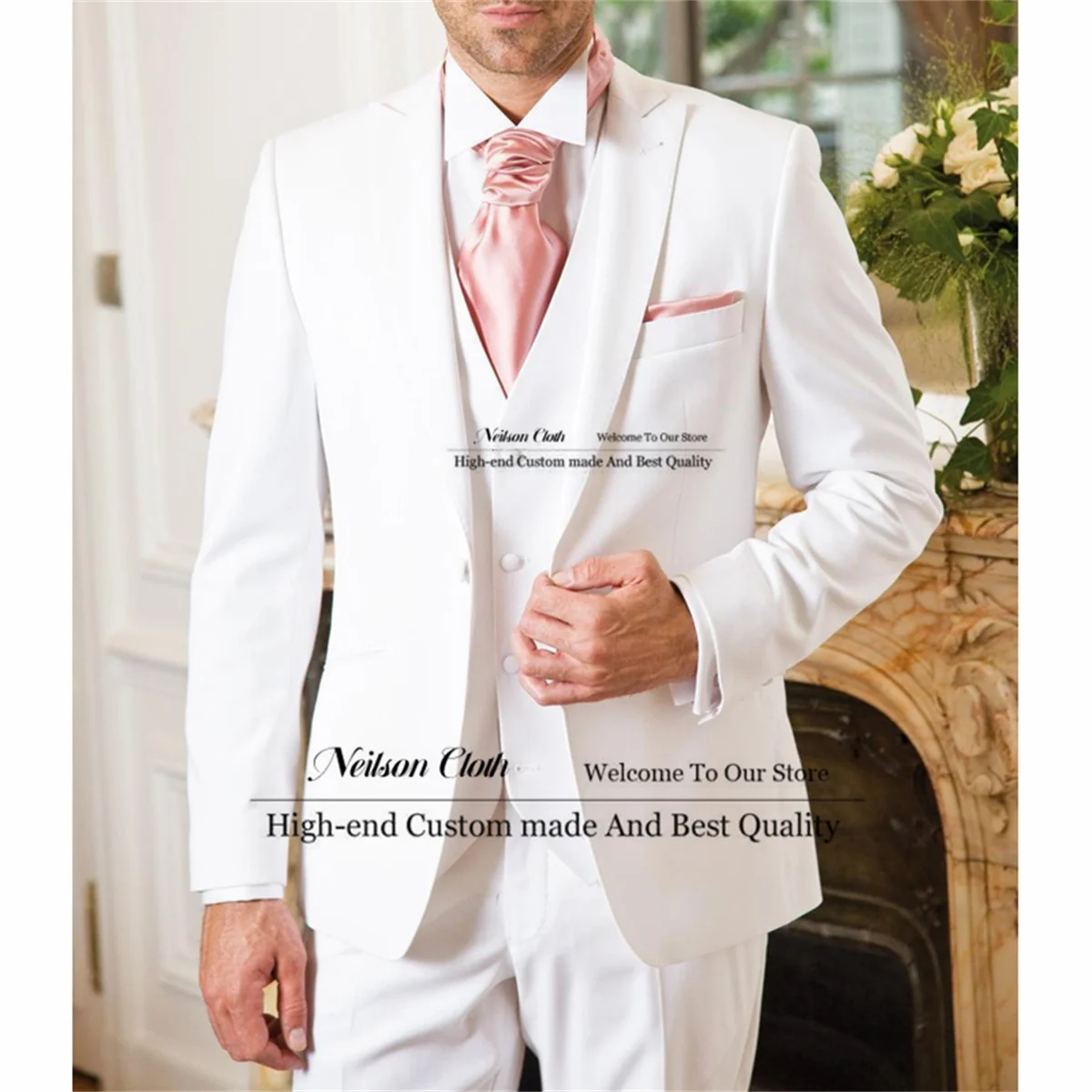 Fashion White Men Suits Peaked Lapel One Button Groom Wedding Tuxedos 3 Pieces Sets Male Prom Blazers Slim Fit Costume Homme
Fashion White Men Suits Peaked Lapel One Button Groom Wedding Tuxedos 3 Pieces Sets Male Prom Blazers Slim Fit Costume Homme