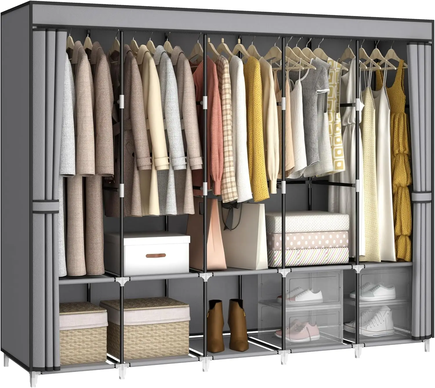 83 Inch Wide Portable Closet Wardrobe, Clothes Storage Rack Organizer with Cover, 5 Clothes Hanging Rods and 10 Storage Shelves,
83 Inch Wide Portable Closet Wardrobe, Clothes Storage Rack Organizer with Cover, 5 Clothes Hanging Rods and 10 Storage Shelves,