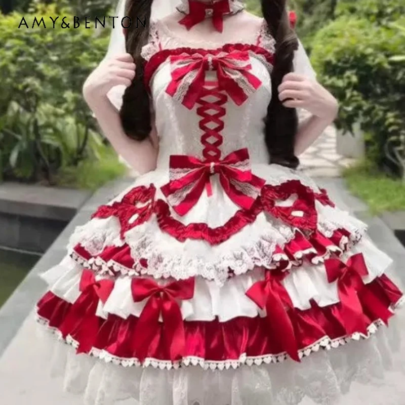 Red Sweetheart Lolita Women's dress Set 2026 summer New Cute Bow Y2k Lace Splicing Princess Cake Dresses Seven-piece Sets Ladies
Red Sweetheart Lolita Women's dress Set 2026 summer New Cute Bow Y2k Lace Splicing Princess Cake Dresses Seven-piece Sets Ladies