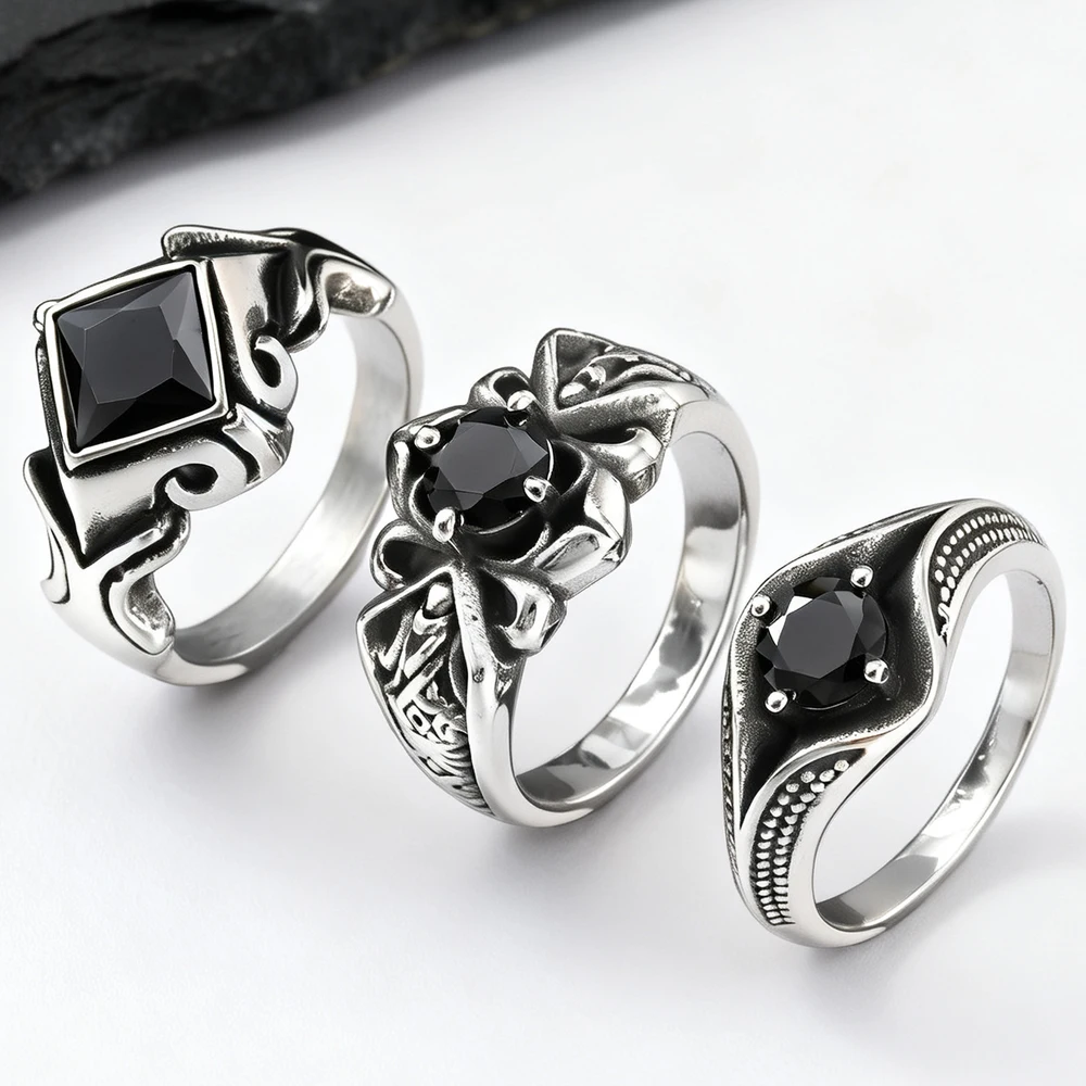 Vintage Black Zircon Ring for Men Women,Stainless Steel Antique Silver Color Signet Ring,Gothic Punk Statement Jewelry Gift
Vintage Black Zircon Ring for Men Women,Stainless Steel Antique Silver Color Signet Ring,Gothic Punk Statement Jewelry Gift