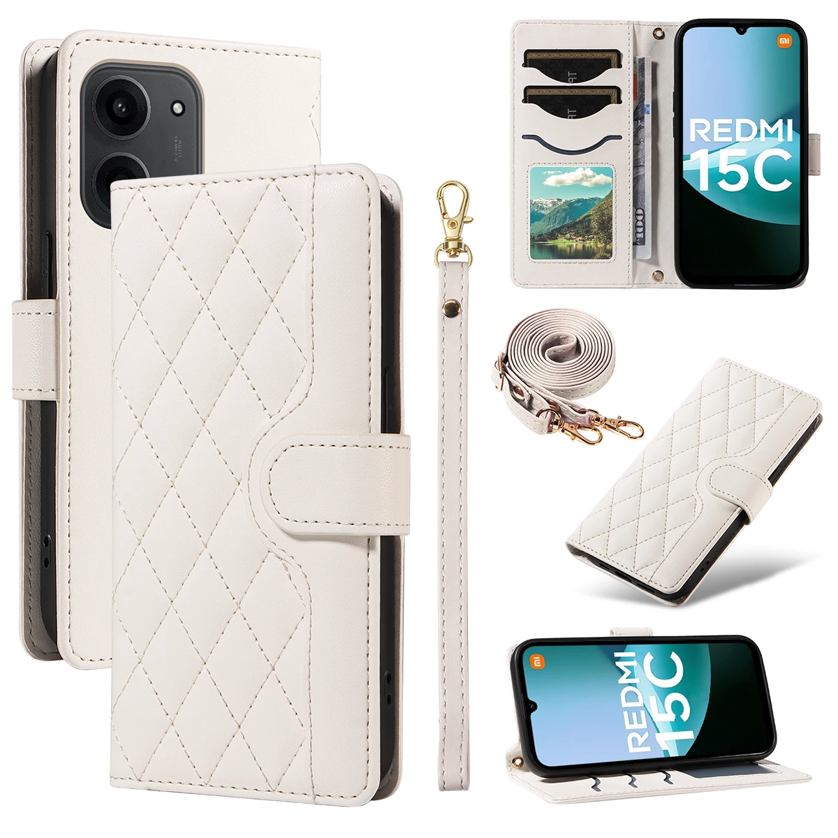 For Xiaomi Redmi 15C 5G (EU) (173mm) / 15C 4G (EU) (173mm) Wallet Case Rhombus Leather Phone Cover with Strap - White
For Xiaomi Redmi 15C 5G (EU) (173mm) / 15C 4G (EU) (173mm) Wallet Case Rhombus Leather Phone Cover with Strap - White