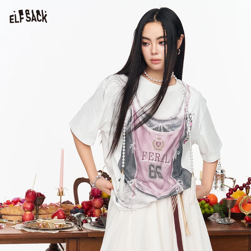ELFSACK Fake Two-Piece Print T-shirt, Retro Lace Bow Graphic Tee, Casual Loose Short Sleeve Top for Women
ELFSACK Fake Two-Piece Print T-shirt, Retro Lace Bow Graphic Tee, Casual Loose Short Sleeve Top for Women