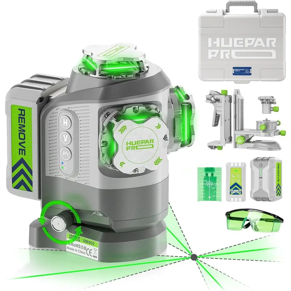 Laser Level 360 Self Leveling with Pivot Around Point Fine Adjustment, 3x360°Green Lazer Leveler Tool with Remote Control&8000mA
Laser Level 360 Self Leveling with Pivot Around Point Fine Adjustment, 3x360°Green Lazer Leveler Tool with Remote Control&8000mA