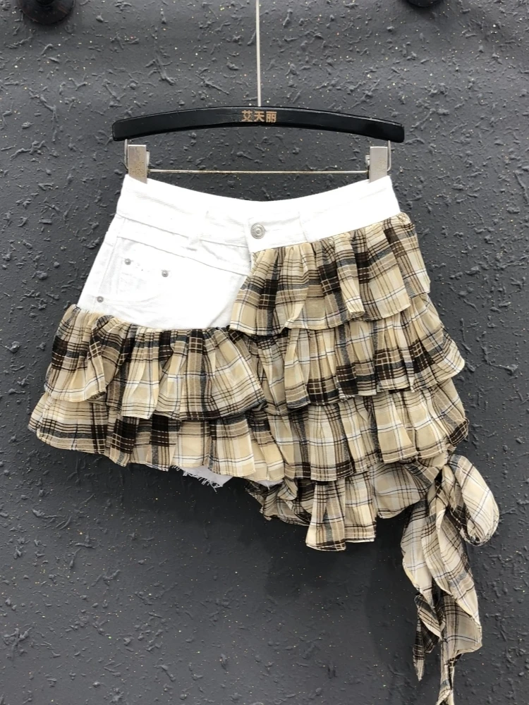 Women Skirts Spliced Denim Chiffon Leopard Printed Ribbons Irregular Cake Short Miniskirt 2024 Autumn New Fashion
Women Skirts Spliced Denim Chiffon Leopard Printed Ribbons Irregular Cake Short Miniskirt 2024 Autumn New Fashion