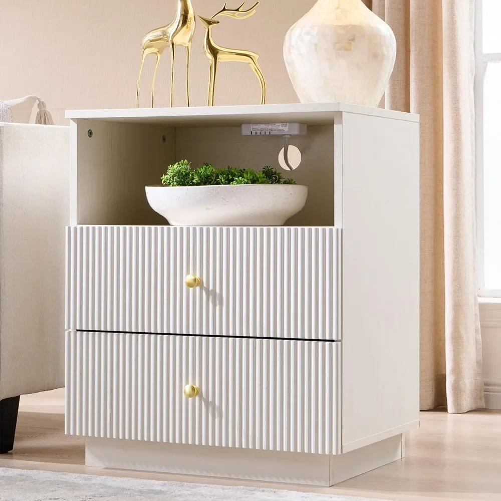 Fluted Nightstand with Charging Station, 21.65" Wide End Table with 2 Drawers, Modern Wood Bedside Table for for Bedroom, Living
Fluted Nightstand with Charging Station, 21.65" Wide End Table with 2 Drawers, Modern Wood Bedside Table for for Bedroom, Living
