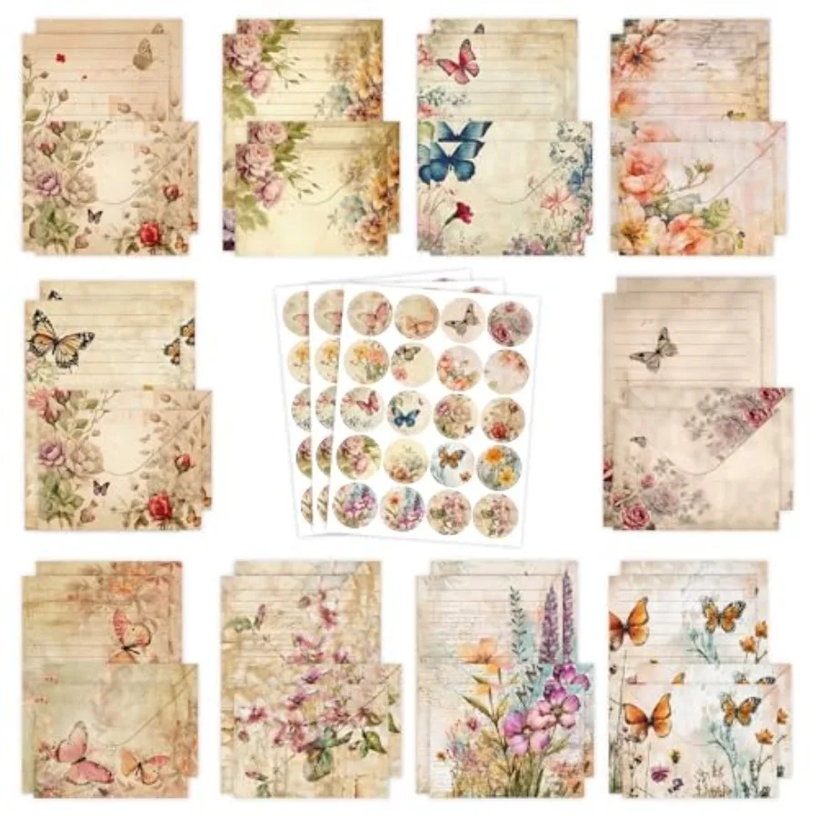 Stationery Paper Envelopes Set 160 Pcs - 50 Lined Writing Paper, 50 Envelopes, 60 Dot Stickers, Vintage///Watercolor Multi-Styl
Stationery Paper Envelopes Set 160 Pcs - 50 Lined Writing Paper, 50 Envelopes, 60 Dot Stickers, Vintage///Watercolor Multi-Styl