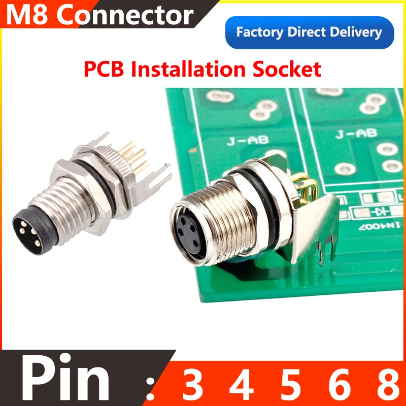 Aviation plug M8 bent pin socket waterproof IP67/68 soldered PCB connector
Aviation plug M8 bent pin socket waterproof IP67/68 soldered PCB connector