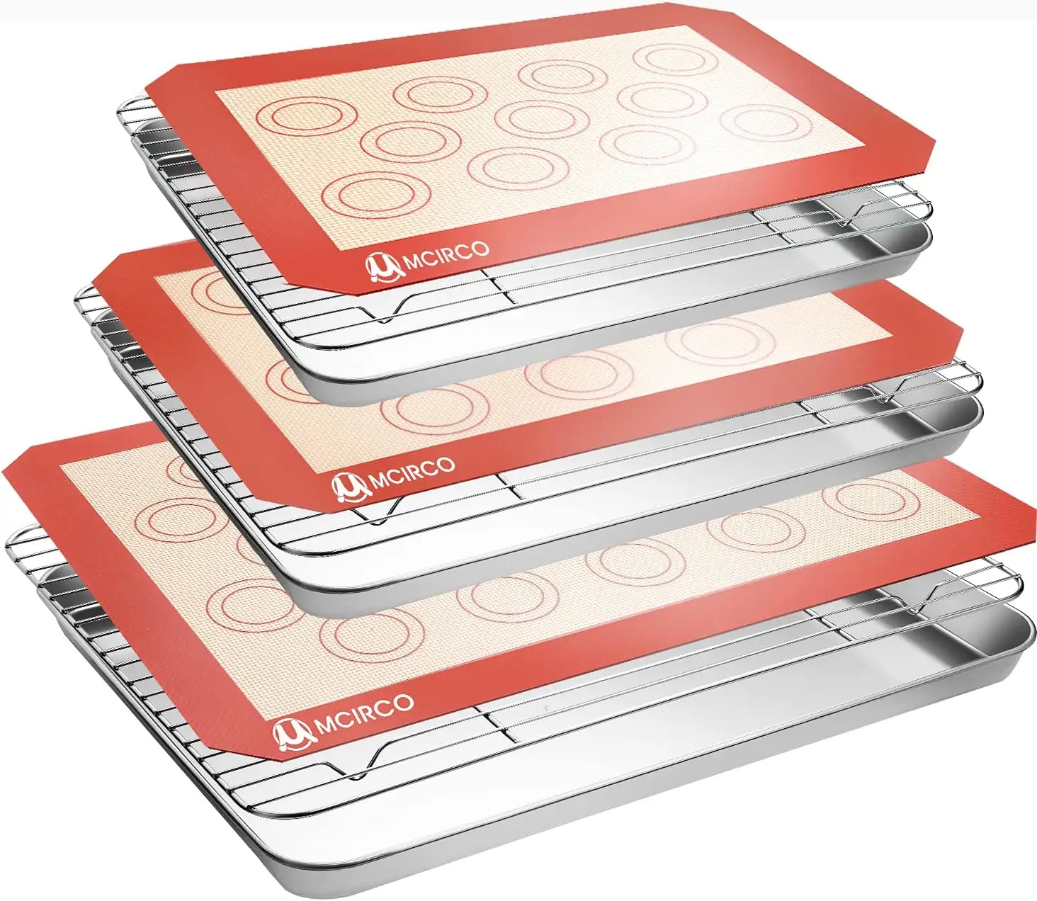 Stainless Steel Baking Sheet Tray Cooling Rack with Silicone Baking Mat Set, Cookie Pan with Cooling Rack, Set of 9 (3 S
Stainless Steel Baking Sheet Tray Cooling Rack with Silicone Baking Mat Set, Cookie Pan with Cooling Rack, Set of 9 (3 S