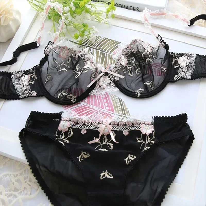 Logirlve Women's Ultra-Thin Sexy Lace Underwear Bra Set Exquisite Embroidery Lotus Pink Transparent Design
Logirlve Women's Ultra-Thin Sexy Lace Underwear Bra Set Exquisite Embroidery Lotus Pink Transparent Design