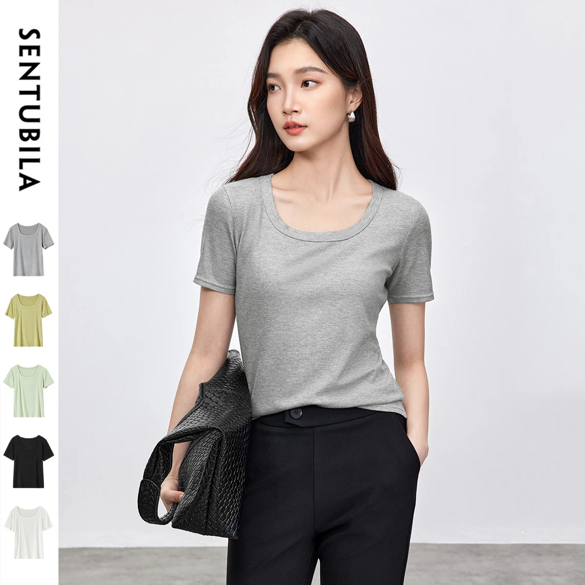 SENTUBILA Square Neck T-shitrs Women 2025 Summer Solid Color Knitted Comfort Basic Short Sleeved High Strecth Tops W52T87869
SENTUBILA Square Neck T-shitrs Women 2025 Summer Solid Color Knitted Comfort Basic Short Sleeved High Strecth Tops W52T87869