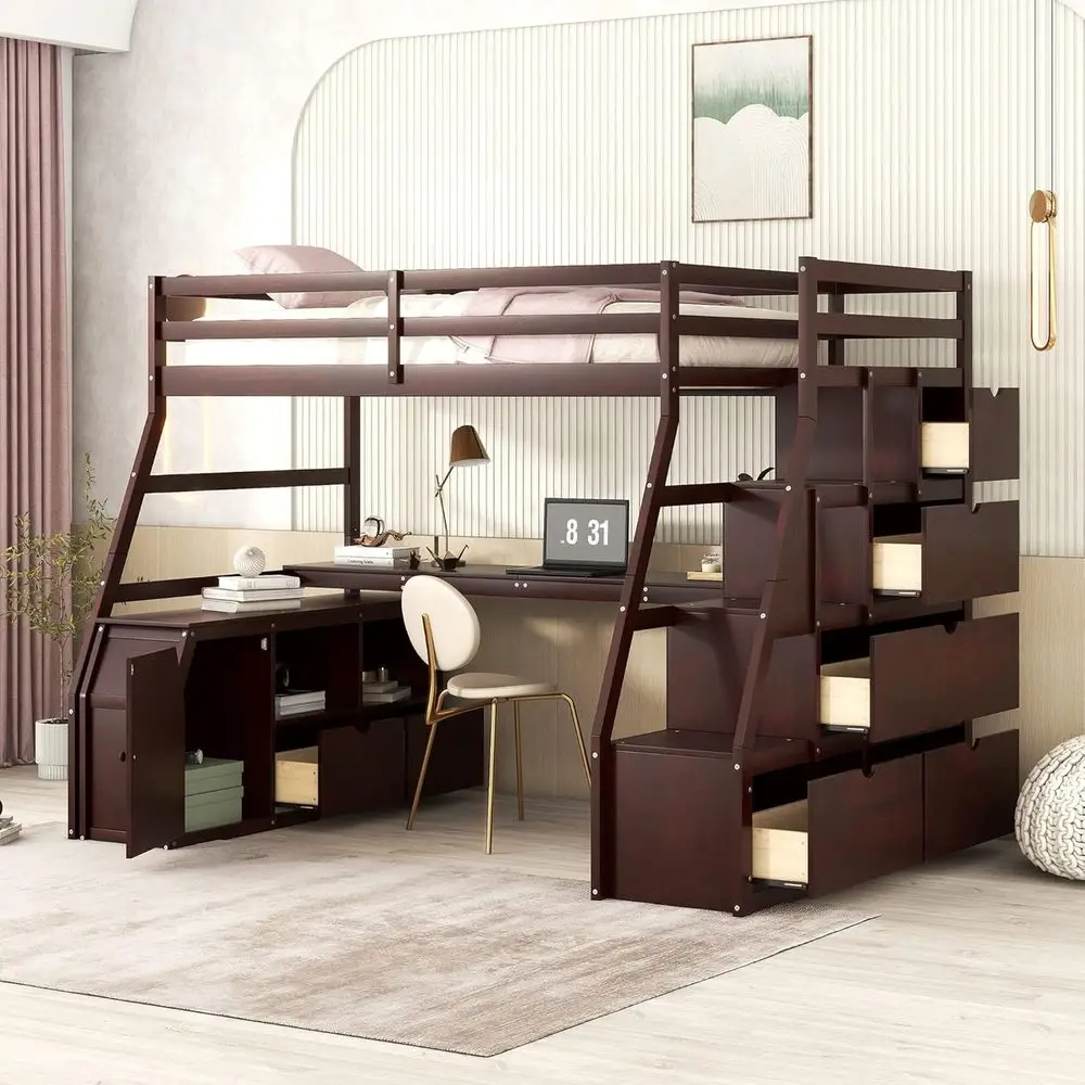 Twin Size Loft Bed with Desk and Storage, Wooden Stairs and Shelves, Kids and Teens, Space-Saving, No Box Spring Needed
Twin Size Loft Bed with Desk and Storage, Wooden Stairs and Shelves, Kids and Teens, Space-Saving, No Box Spring Needed