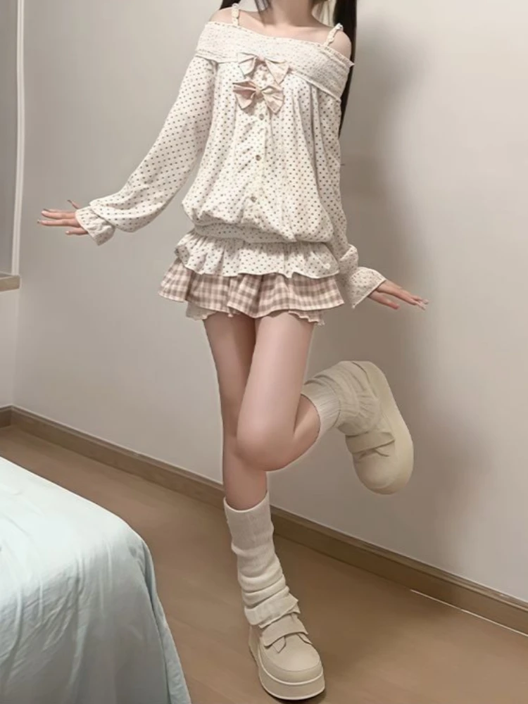 Sweet Lolita Kawaii Polka Dot Bow Off Shoulder Ruffle 2 Piece Set Women Girls Vintage Plaid Blouse Mini Skirt Outfit Daily Wear
Sweet Lolita Kawaii Polka Dot Bow Off Shoulder Ruffle 2 Piece Set Women Girls Vintage Plaid Blouse Mini Skirt Outfit Daily Wear