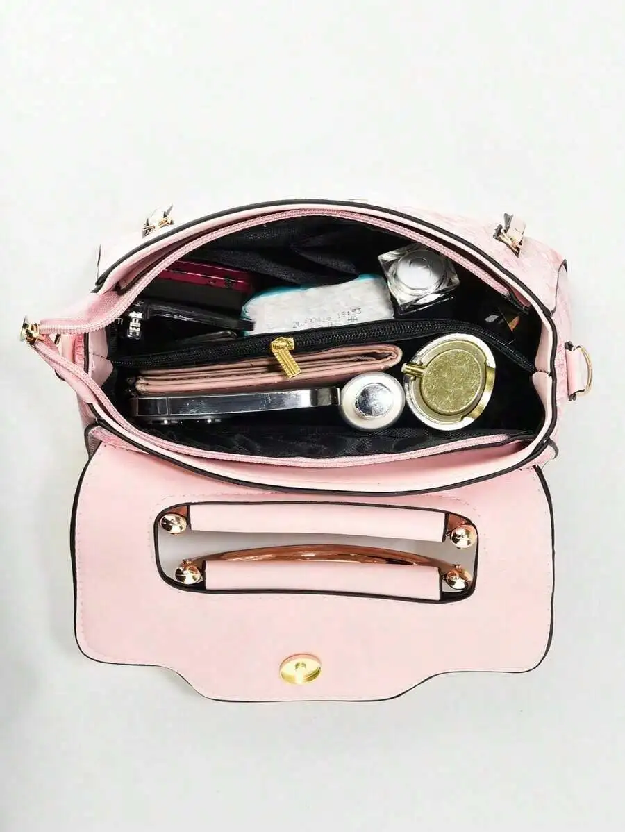 Women Solid Color Mini Top Handle Crossbody Bag Fashion Shoulder Purse With Buckle Decor
Women Solid Color Mini Top Handle Crossbody Bag Fashion Shoulder Purse With Buckle Decor