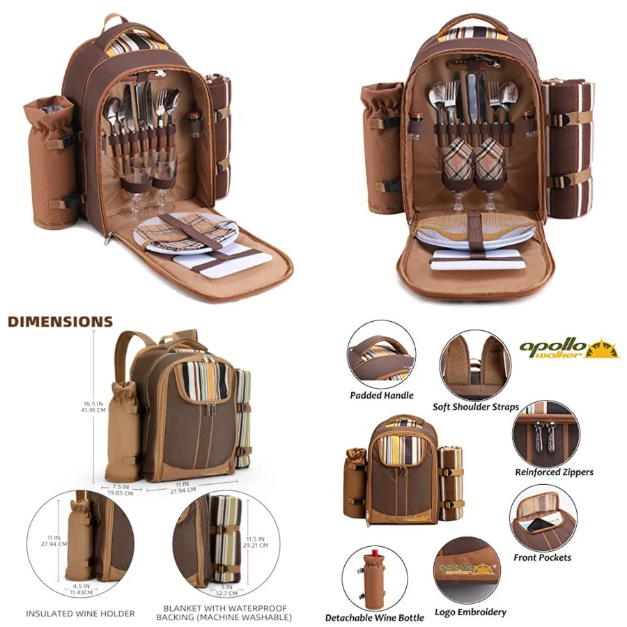 Picnic Backpack Bag for with Cooler Compartment, Detachable Bottle/Wine Holder, Fleece Blanket, Plates and Cutlery
Picnic Backpack Bag for with Cooler Compartment, Detachable Bottle/Wine Holder, Fleece Blanket, Plates and Cutlery