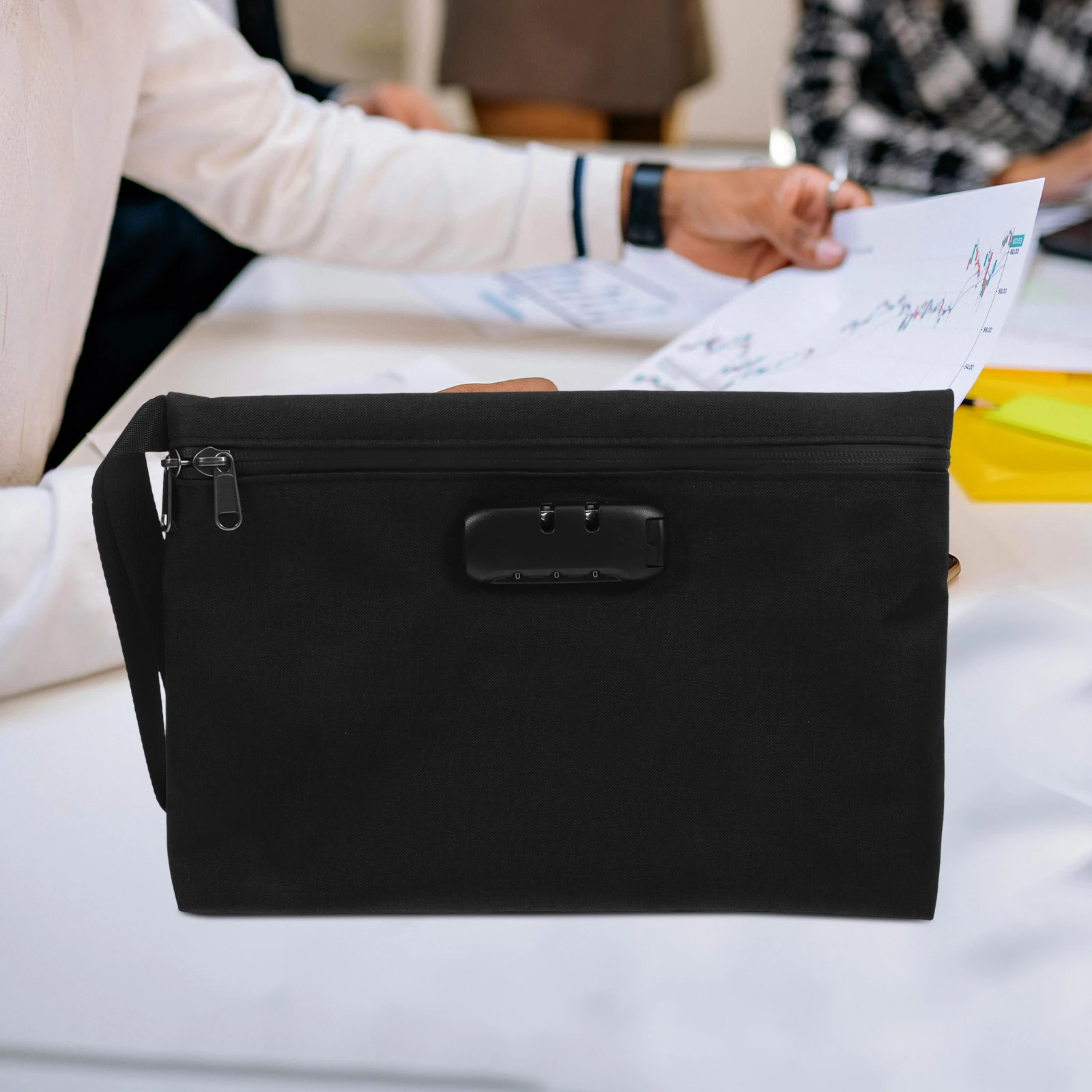 Portable Lock Storage Bag for Documents Black Polyester Travel Size Splashproof Money Bag Lock Lockable Folder Valuables
Portable Lock Storage Bag for Documents Black Polyester Travel Size Splashproof Money Bag Lock Lockable Folder Valuables