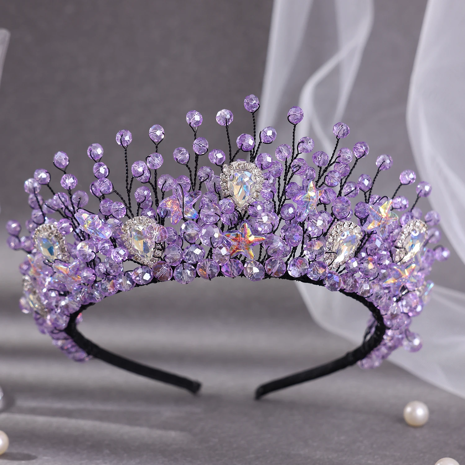 Роскошные фиолетовые повязки для волос со стразами и разноцветными звездами для женщин, свадебные аксессуары для волос для невесты, театрализованное представление
Роскошные фиолетовые повязки для волос со стразами и разноцветными звездами для женщин, свадебные аксессуары для волос для невесты, театрализованное представление