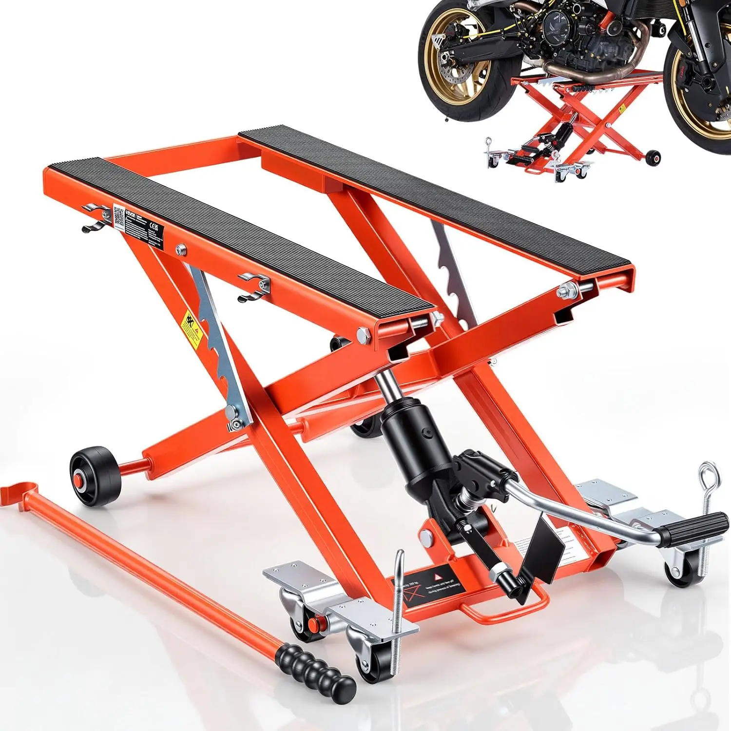 1100 lbs Hydraulic Motorcycle Lift Jack, Portable Scissor Lift Stand with 6 Wheels, 4.72"-15.15" Height Range, Foot-Operated Hoist for Dirt Bikes
1100 lbs Hydraulic Motorcycle Lift Jack, Portable Scissor Lift Stand with 6 Wheels, 4.72"-15.15" Height Range, Foot-Operated Hoist for Dirt Bikes