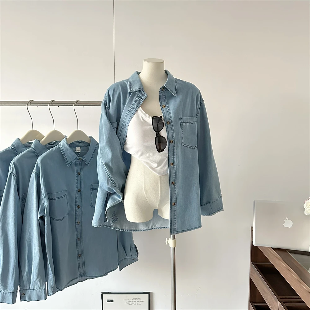 Women's Spring Autumn Turn Down Collar Long Sleeve Loose Denim Shirt Lady Casual Single Breasted Pockets Vintage Basic Shirt
Women's Spring Autumn Turn Down Collar Long Sleeve Loose Denim Shirt Lady Casual Single Breasted Pockets Vintage Basic Shirt