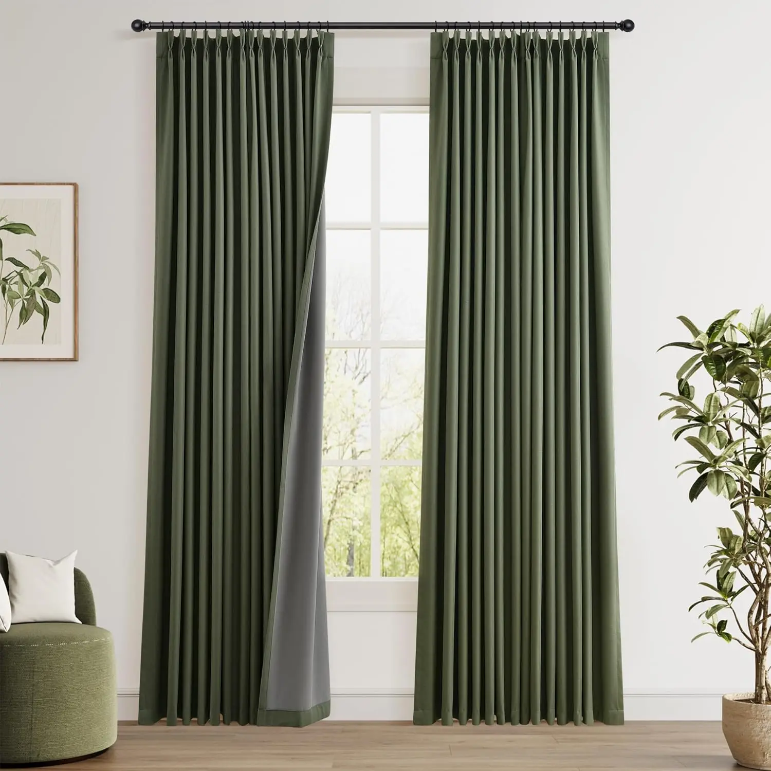 100% Blackout Pinch Pleated Linen Curtains 84 Inch, Room Darkening Drapes for Bedroom Living Room, Olive Green
100% Blackout Pinch Pleated Linen Curtains 84 Inch, Room Darkening Drapes for Bedroom Living Room, Olive Green
