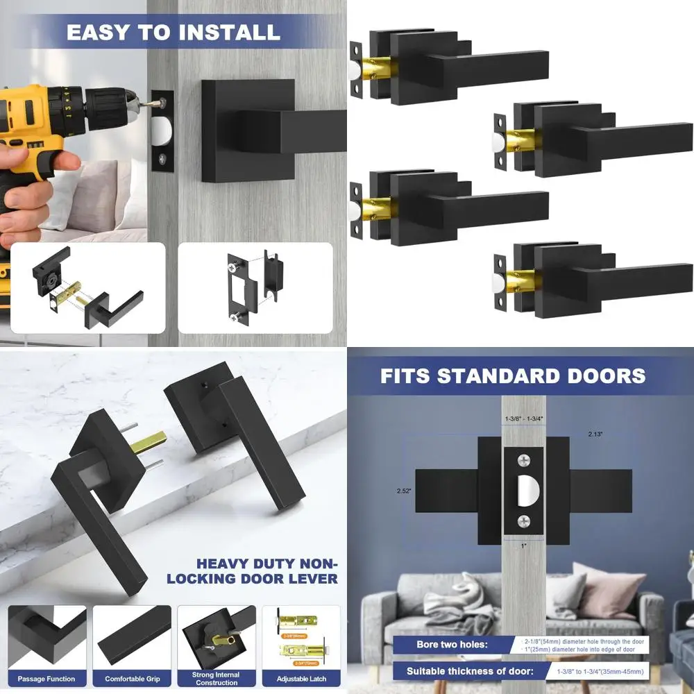 Matte Black 4-Pack Interior Door Levers for Hallway, Closet - Heavy Duty Square Non-Locking Door Handles for Right and Left Side
Matte Black 4-Pack Interior Door Levers for Hallway, Closet - Heavy Duty Square Non-Locking Door Handles for Right and Left Side